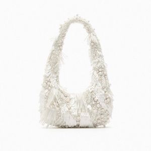 Zara Beaded Shoulder Bag - White - NEW W/ TAGS